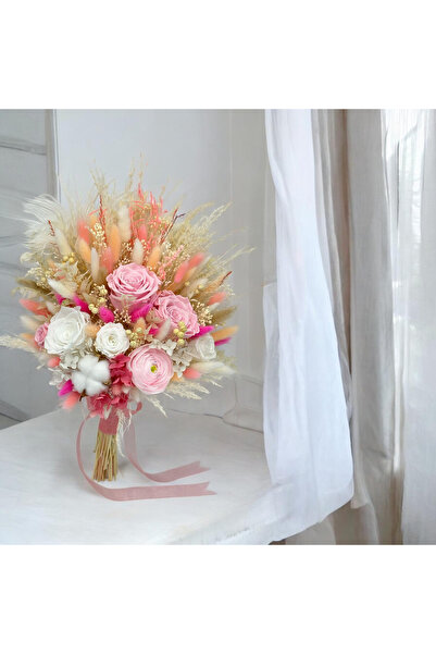 Eventissimi Buchet Boho Diafan cu Trandafiri și Bujori Criogenati, Plante Usc...