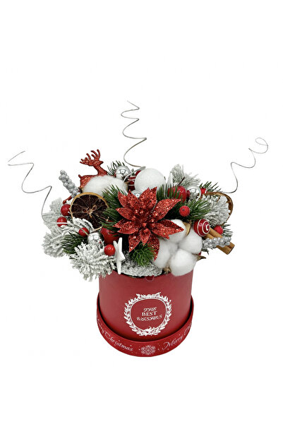 Eventissimi Aranjament de Craciun cu flori de bumbac in cutie rosie (Multicolor)