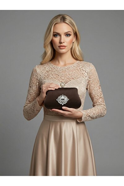 Wedding Fashion Brown Z.A.R.A. Satin Crystal Stone Embroidered Chain Women's ...