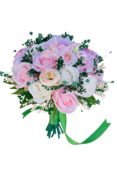 Eventissimi Buchet mediu cu trandafiri, mini bujori si floarea miresei (Alb, ...