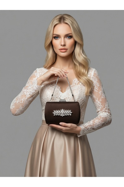 Biçanta Καφέ Ζ.Α.Ρ.Α. Σατέν κρυστάλλινη πέτρα με κεντημένη αλυσίδα Γυναικεία ...