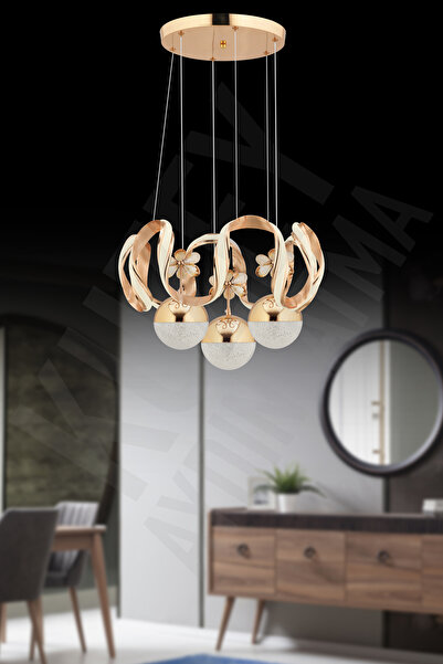 KUZEY AYDINLATMA BELLA ÇİZGİLİ 3 TOPLU 3 RENK LEDLİ KUMANDALI AVİZE AYDINLATMA