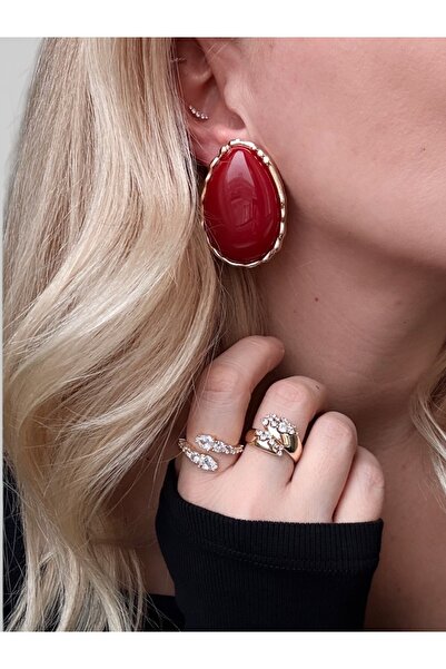 Finery by Nerrs Red Oval Earrings with Gold Frame