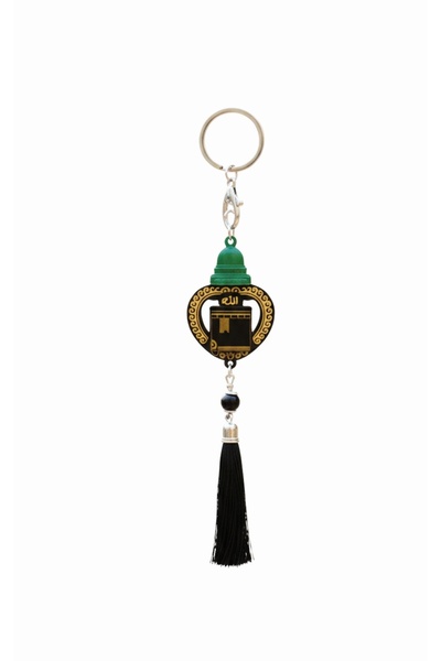 Islamic Kaaba & Green Dome Tassel Keychain