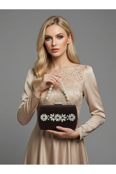 Biçanta Καφέ Ζ.Α.Ρ.Α. Σατέν κρυστάλλινη πέτρα με κεντημένη αλυσίδα Γυναικεία ...