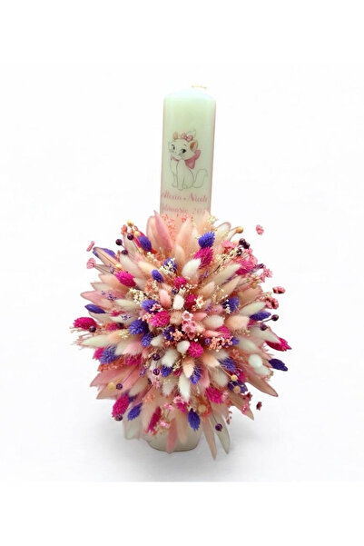 Eventissimi Lumânare cununie/botez – 40 cm, ceară naturală, decor: plante usc...