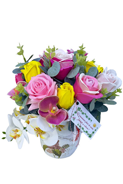 Eventissimi Aranjament cu trandafiri si orhidee in vas ceramic (Multicolor)
