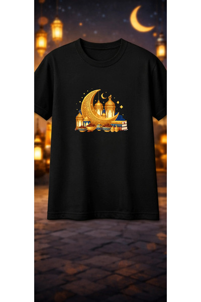 Pink Sky Ramadan Kareem Patterned Unisex Cotton Summer T-Shirt