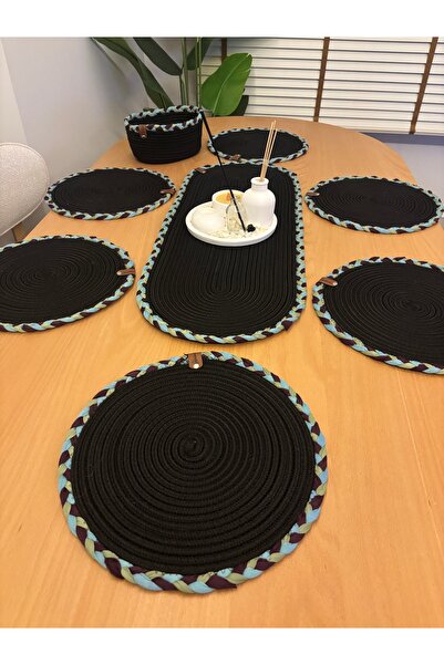 MaVaux Sera Wicker Tableware Set 6-Piece Supla + 1 Runner + 1 Bread Plate Nat...