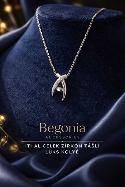 Begonia Accessories Imported Steel Pendant Chain Set with Figured Zircon Ston...