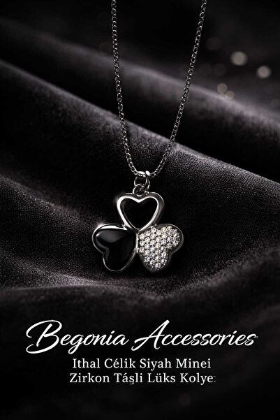 Begonia Accessories طقم سلسلة قلادة من الفولاذ الأسود المطلي بالمينا المستورد...