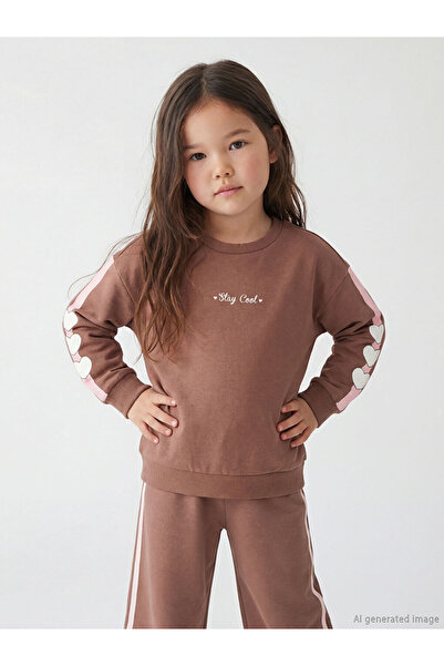 LC Waikiki Hanorac maro pentru fete, cu imprimeu inimă și text, moale la atin...