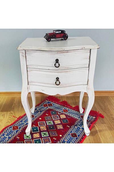 Masifart Paris Komodin Beyaz Eskitme Çekmeceli Telefonluk
