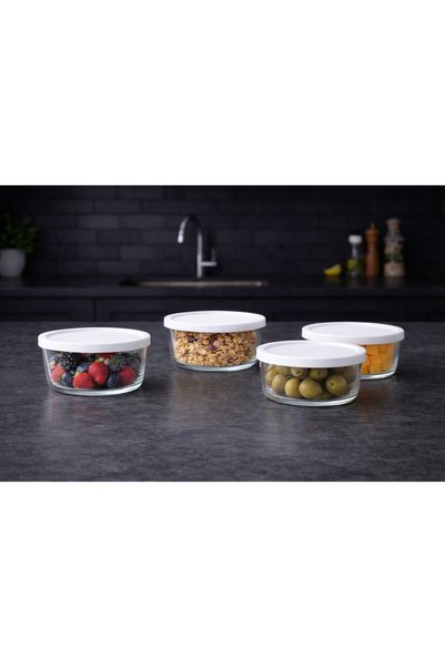 LAV Feyzade Round Storage Container (380 Cc X 4 Pcs) with White Lid (Lv-Rnd-211)