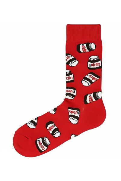 Zumiya Unisex Red Nutella Patterned Cotton Colorful Socks - Special Design Gift