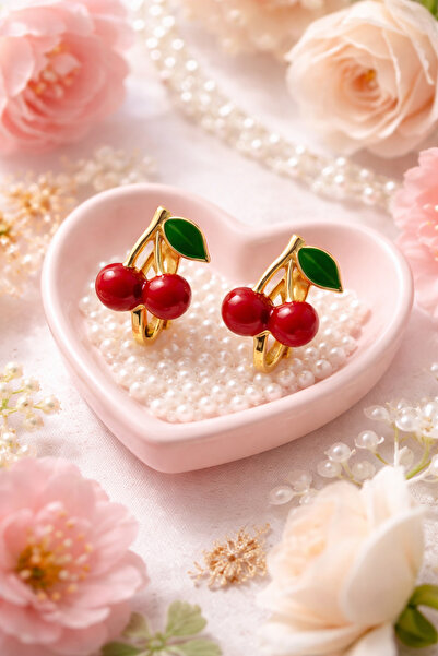 Sweet bunny Kiraz Figürlü Altın Renk Klips Küpe – Eğlenceli & Şık Tasarım Del...