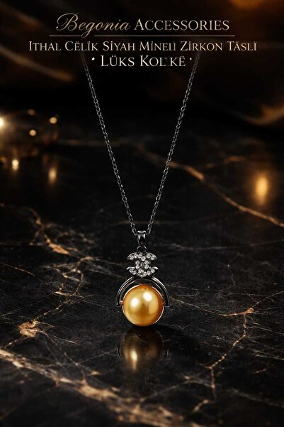 Takıparkxs Imported Steel Black Enamel Necklace Chain Set with Figured Zircon...