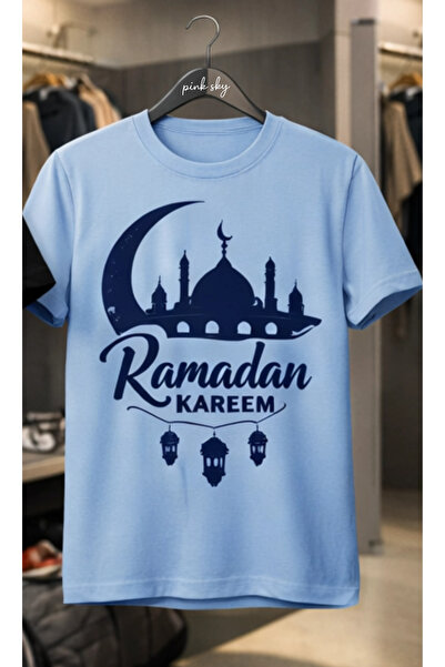 Pink Sky تي شيرت صيفي قطني منقوش للجنسين من رمضان كريم