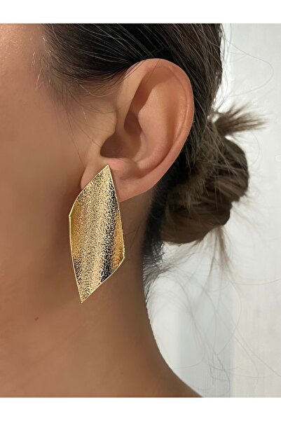 Twinssis Accessories Textured Asymmetrical Leaf Model Earrings