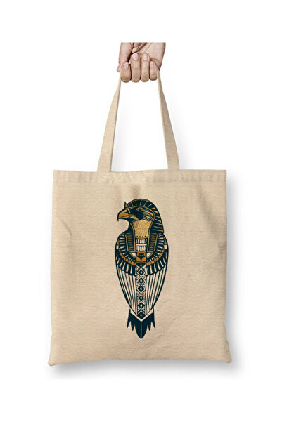 Toyaso Ancient Egypt Horus Falcon White Cloth Bag Long Handle Shopping Bag Be...