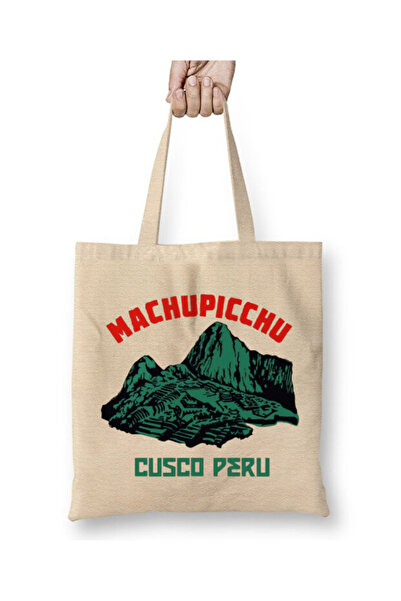 Toyaso Мачу Пичу Перу Бяла платна чанта с дълги дръжки Чанта за пазаруване Ча...