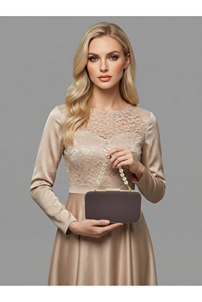 Biçanta Καφέ Ζ.Α.Ρ.Α. Σατέν κρυστάλλινη πέτρα με κεντημένη αλυσίδα Γυναικεία ...