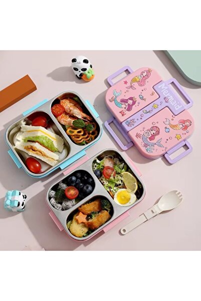 Generic لانش بوكس صندوق غداء من الستانلس ستيل مزود سيليكون مانع لتسريب مع شوكه