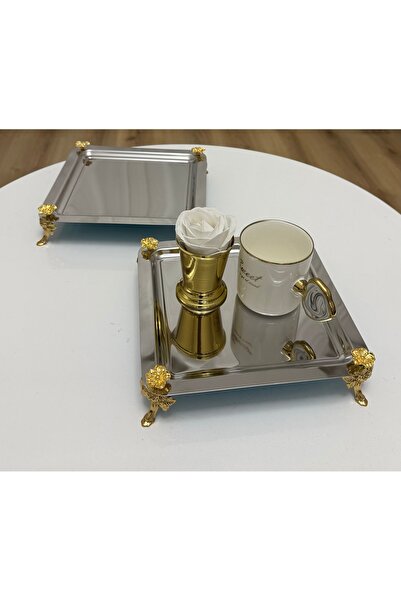 Elzemm store Stainless Steel Square Serving and Presentation Tray with 2 Legs...
