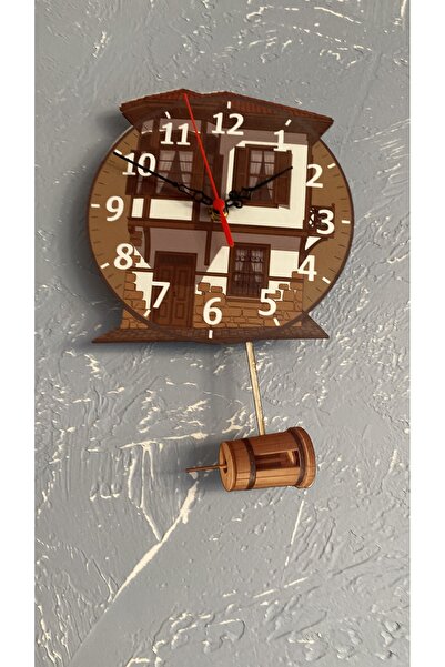 EL YAPIMI Sarkaçlı Baskılı Yayık Saat – 20x30 cm