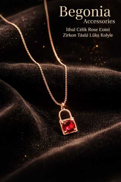 Öte Beri Hayallerin Ötesi Imported Steel Rose Gold Necklace Chain Set with Fi...