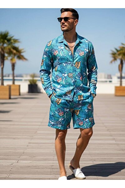 YusGos Relaxed Fit Patterned Long Sleeve Loose Lapel Collar Summer Cotton Lyc...