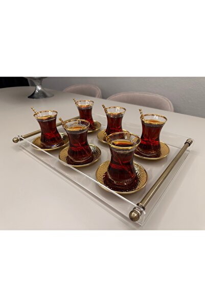 Tanrıkulu Design Boru Kulp Pleksi Tepsi 4-6 Kişilik/Kahve-Çay Sunum Tepsisi (...