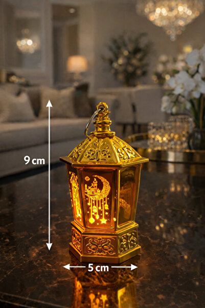 ozbience Mini Gold Ramazan Feneri Işıklı Dekoratif Masa Lambası 9x5 cm