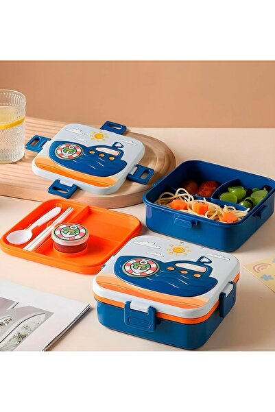 Generic صندوق غداء (لانش بوكس) للأطفال مع شوكه وملعقة وعلبة لصلصة او التوابل