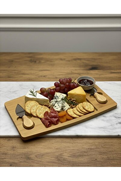 KACASTORE 3 Parça Bambu Peynir Tabağı Peynir Kesme Sunum Tahtası