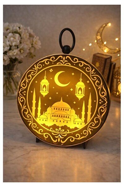 ozbience Ramazan Hoşgeldin Masa Işığı Gold Dekoratif Fener Usb veya Pil ile