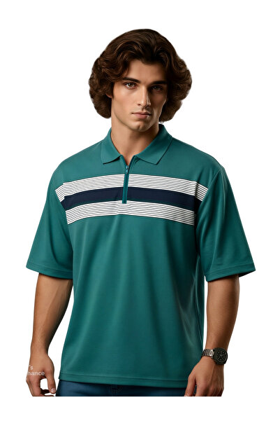 marufshop Zippered Men's Large Size Lycra Pique Polo Collar Printed T-Shirt S...