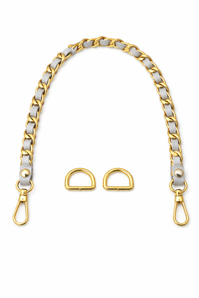 Nildenhobim Gray Leather Chain Bag Handle and Bag Front Decoration – with Gol...