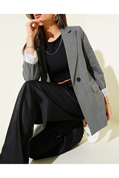Burcia Striped Lined Buttoned Blazer Jacket