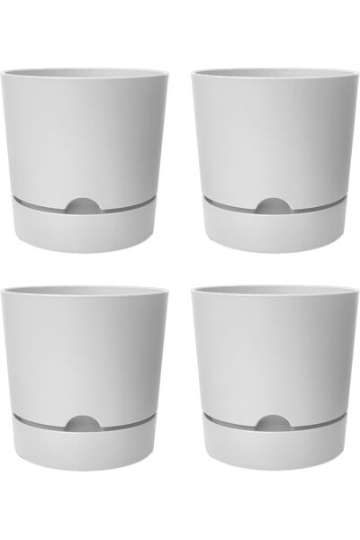 polivahome 4 Adet Begonya Saksı Tabaklı Drenajlı Plastik Çiçek Saksısı Beyaz,...