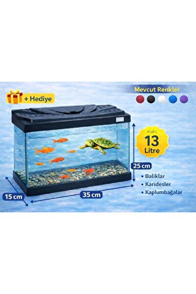 AQUA ROYAL PETSHOP 35cm 13 Litre Siyah Kapaklı Cam Akvaryum + Hediye Seramik ...