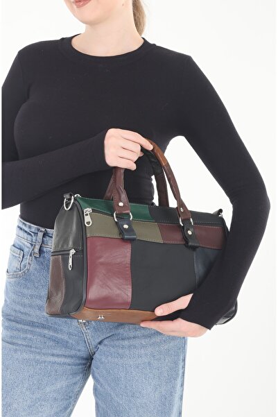 Erzeno Women's Black Leather Hand, Shoulder and Crossbody Shoulder Bag |   St...