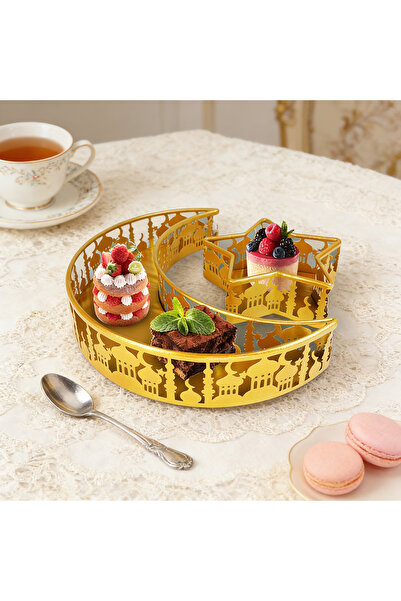 Yoawllty 2-Piece Ramadan Tray Set: Iron Gold Moon-Star Candy Plates, Ramadan ...