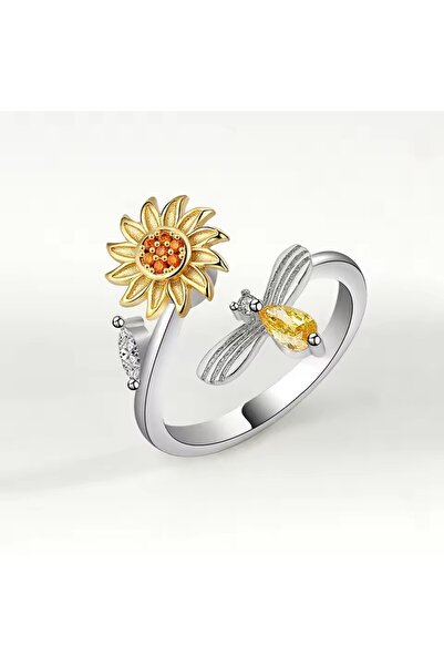 Choice resizable Steel Metal Zircon Bee Flower Spinner Ring for Women Animal ...