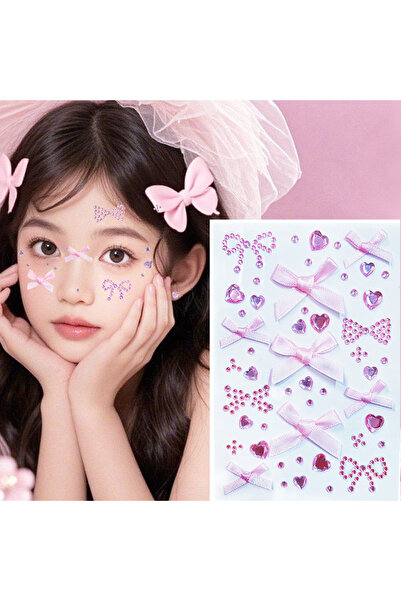 Choice ملصقات وردية اللون، قطعة واحدة، على شكل قلب وفيونكة، ملصقات وشم للوجه ...