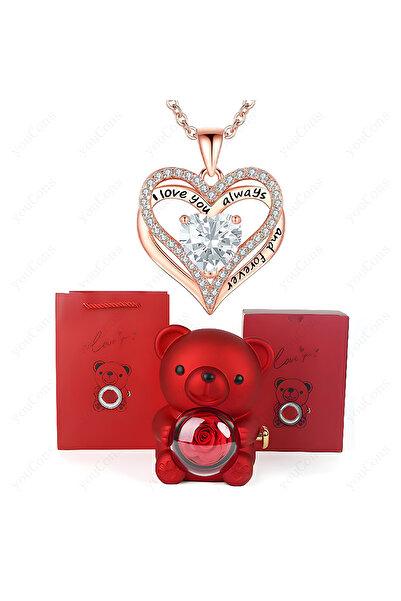 Choice 181WE-BX14RD Red Heart Pendant Necklaces With Cute Bear Rose Gift Box ...