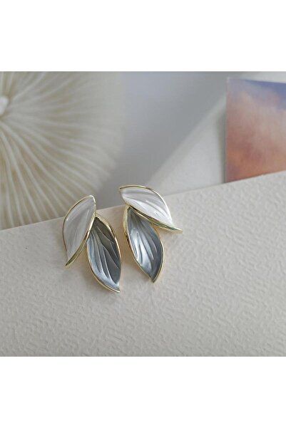 Choice blue Sweet Leaf Stud Earrings For Women Fresh Blue And White Plant Ear...