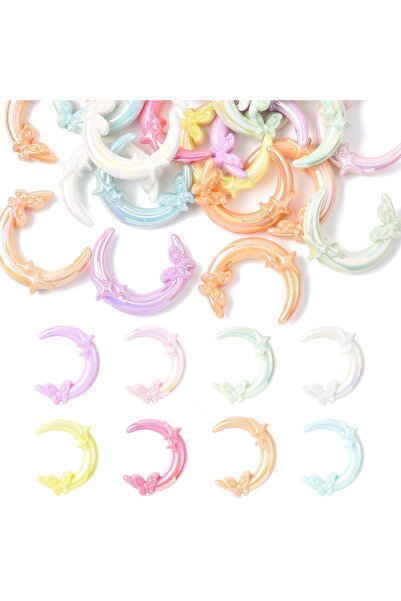 Choice 20 pcs 20Pcs Iridescent Opaque UV Plating Acrylic Beads - Moon/Butterf...
