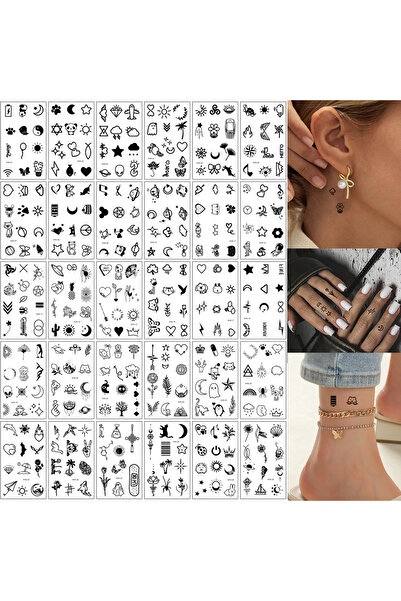 Choice25 مجموعة رقم 358، 30 ورقة من ملصقات الوشم المؤقت بتصميم زهور سوداء، مق...