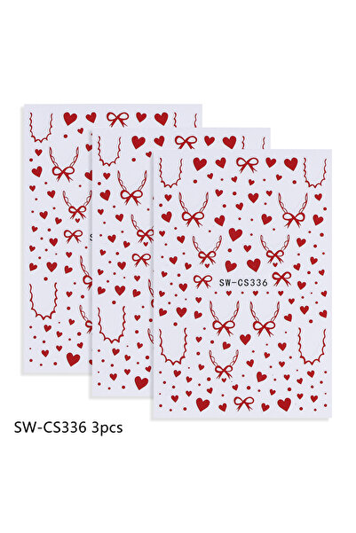 Choice SW-CS336 3pcs 3pcs Valentine's Nail Stickers Red Love Heart Lace Borde...
